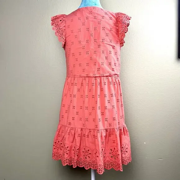 LOFT Ann Taylor Dress Women 2P Mini, Eyelet, Embroidered Peach Coral Lined - Picture 4 of 14